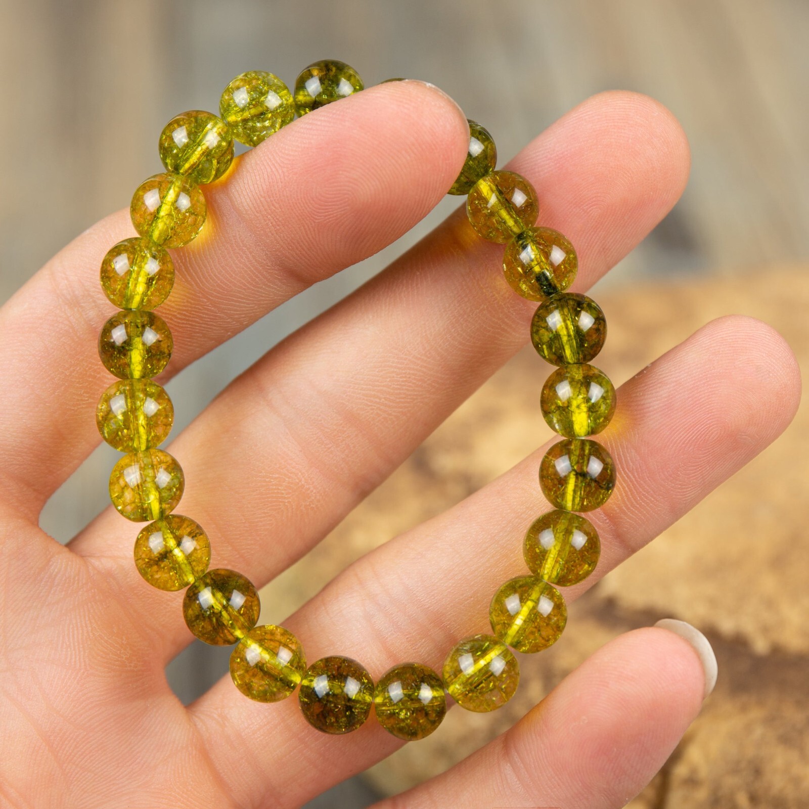 Handmade Natural Peridot Balance Bracelet Round 8MM Beads Healing Reiki Gift