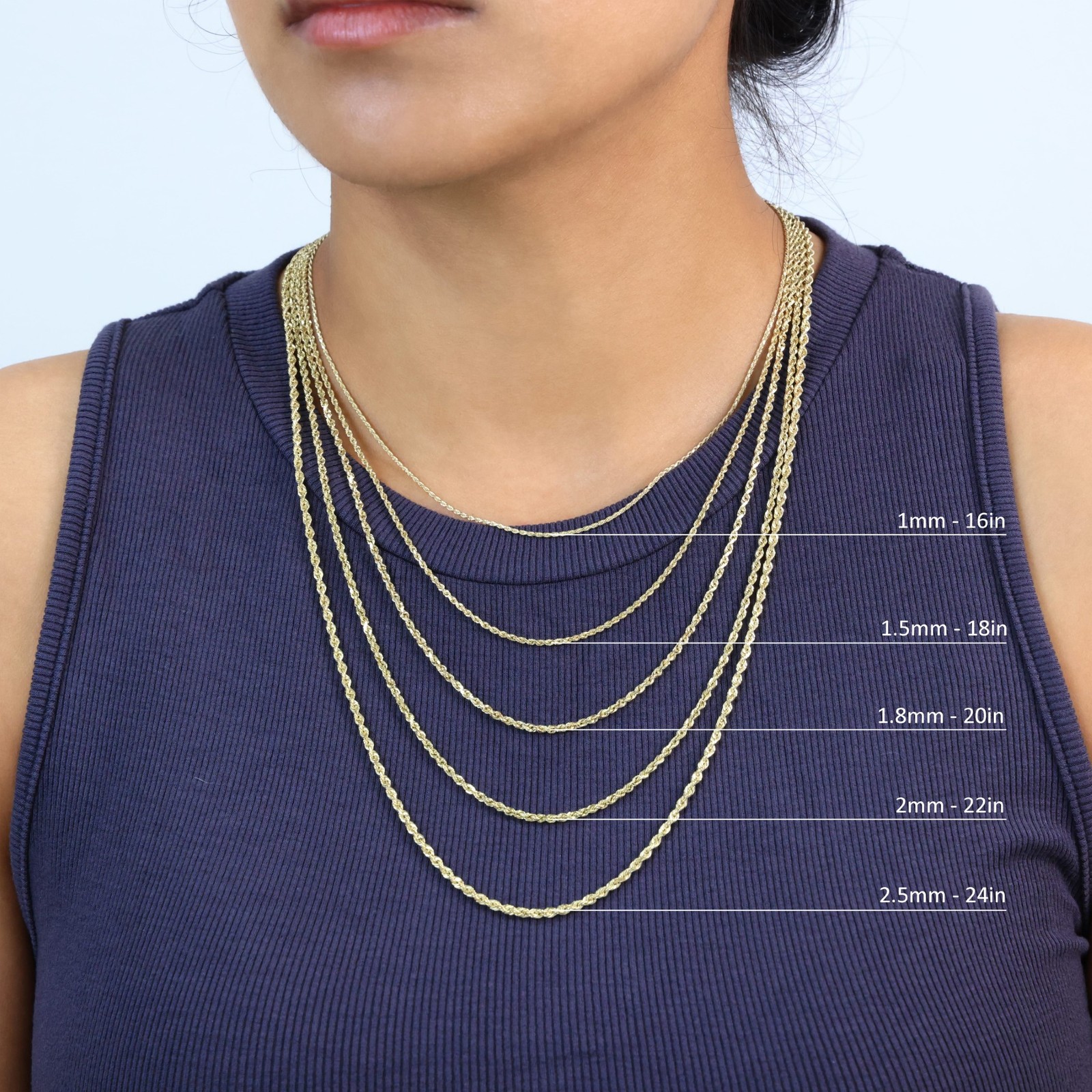 14K Yellow Gold Diamond Cut Rope Chain Necklace 1.5mm – 5mm, Men Women 16″- 30″