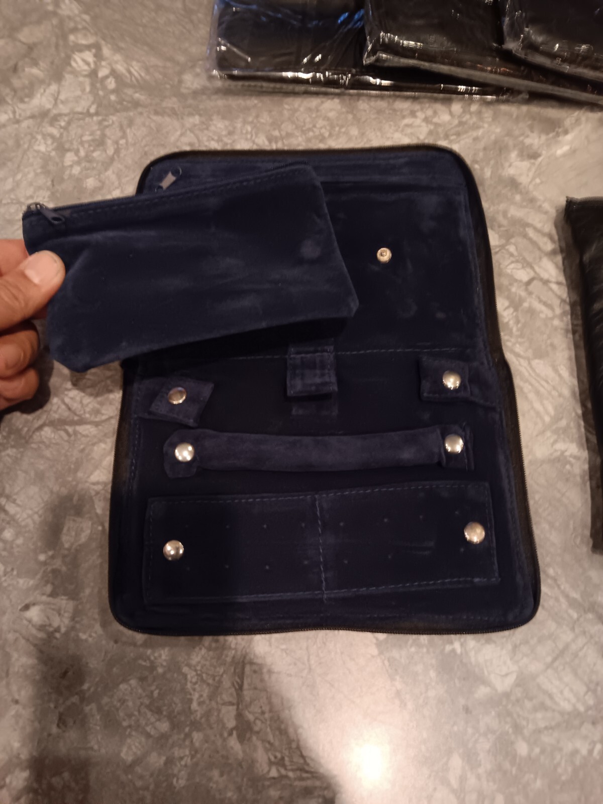 Black Leather (Polyester) Folding Zippered Jewelry Clutch Case- Lot Of 5- NEW