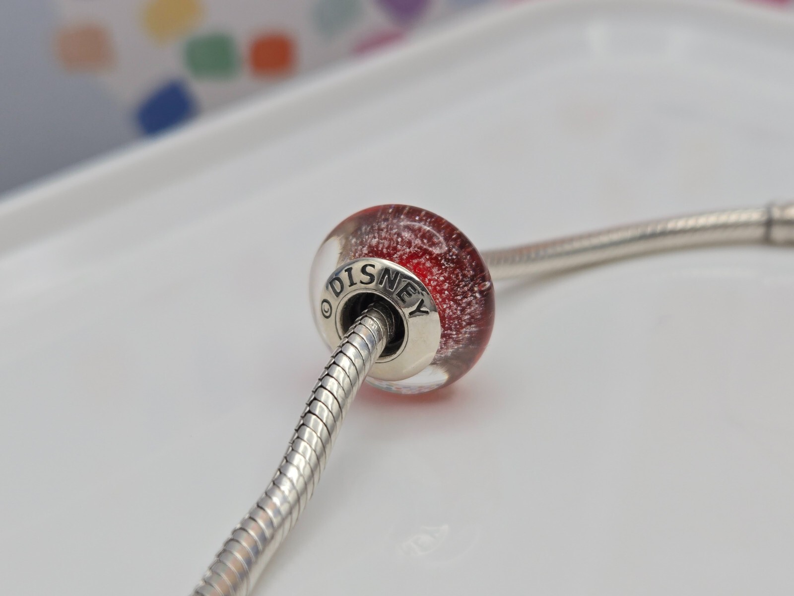 Authentic Pandora Disney Snow White’s Signature Red silver Color Murano Charm