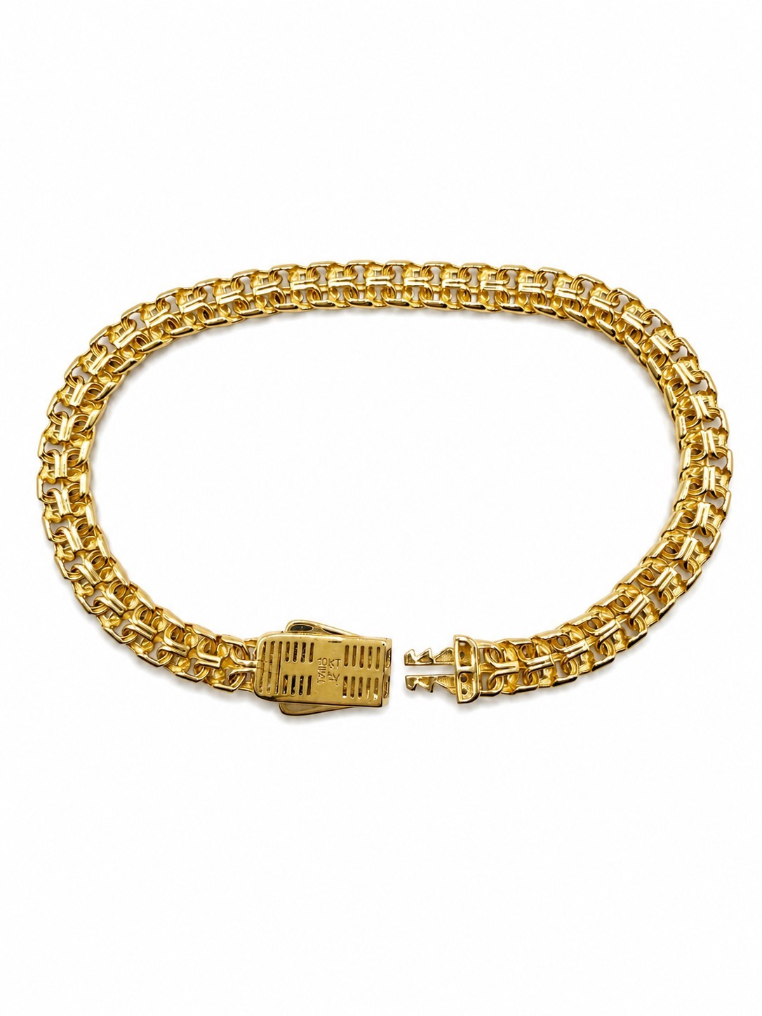10K Solid Gold Monaco Style Link Bracelet Pulsera Estilo Monaco Oro Solido 10K