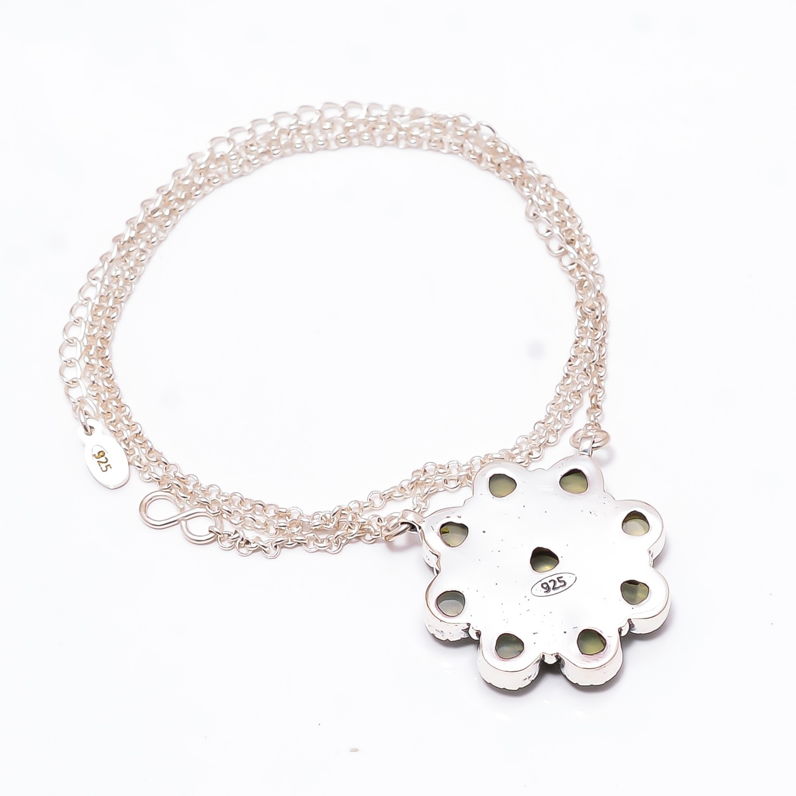 Prehnite – South Africa 925 Sterling Silver Cluster Flower Necklace 19-23″ CP4