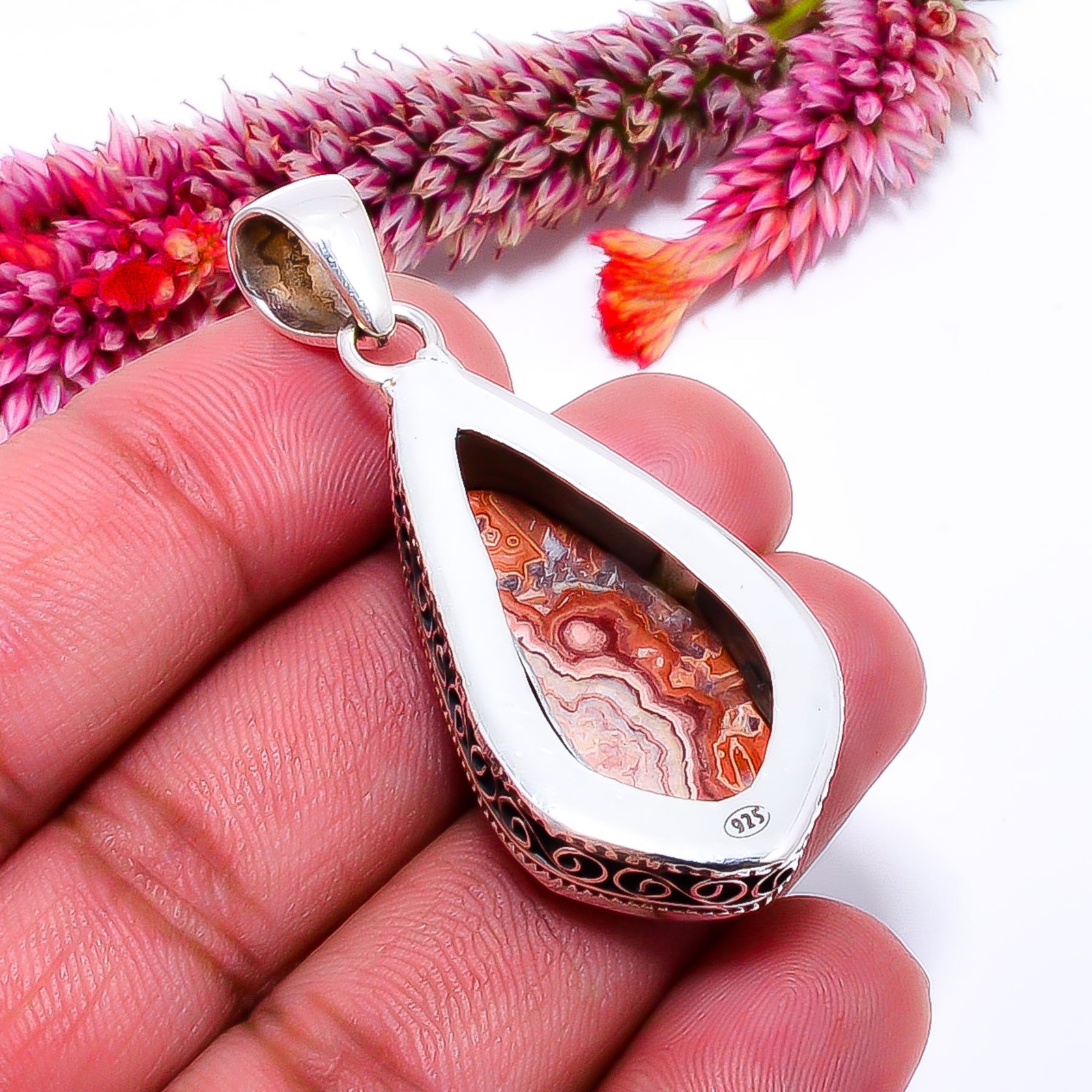 Rosetta Jasper – United State Fine Art 925 Sterling Silver Pendant 1.99″ P114356
