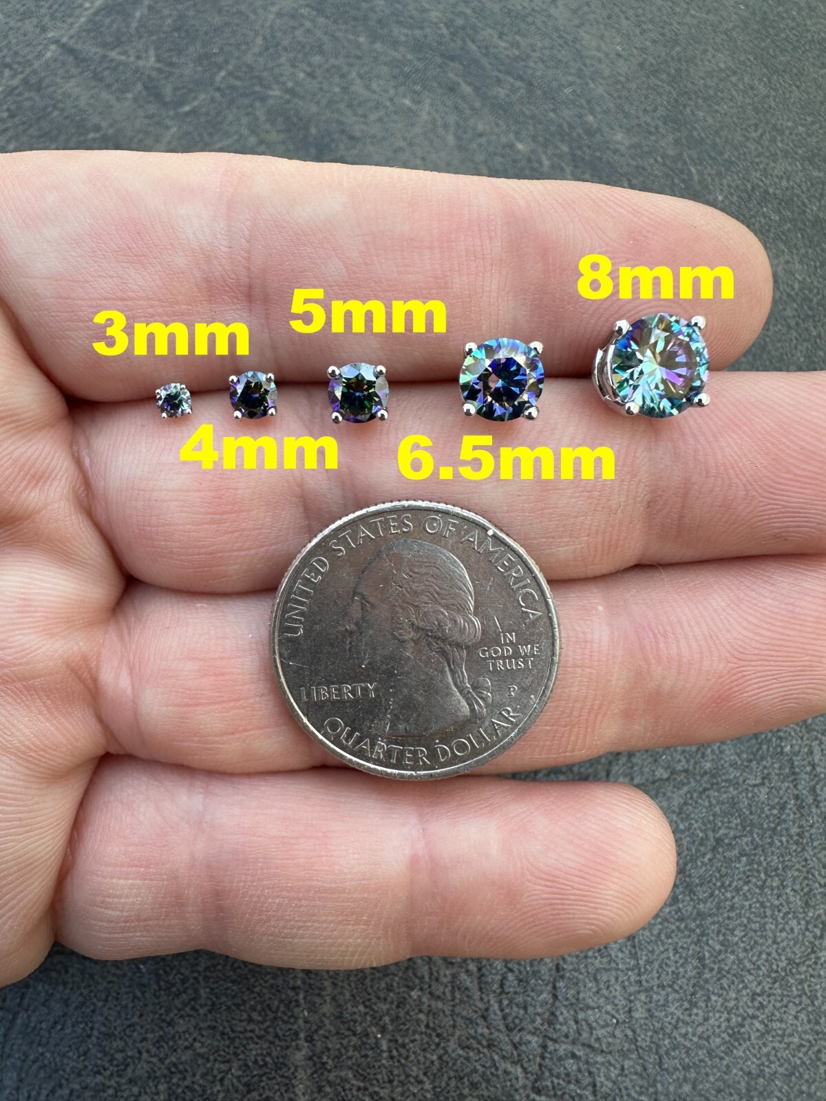 Real Dark Navy Blue Moissanite Screwback Stud Earrings 925 Silver 3-8mm Iced