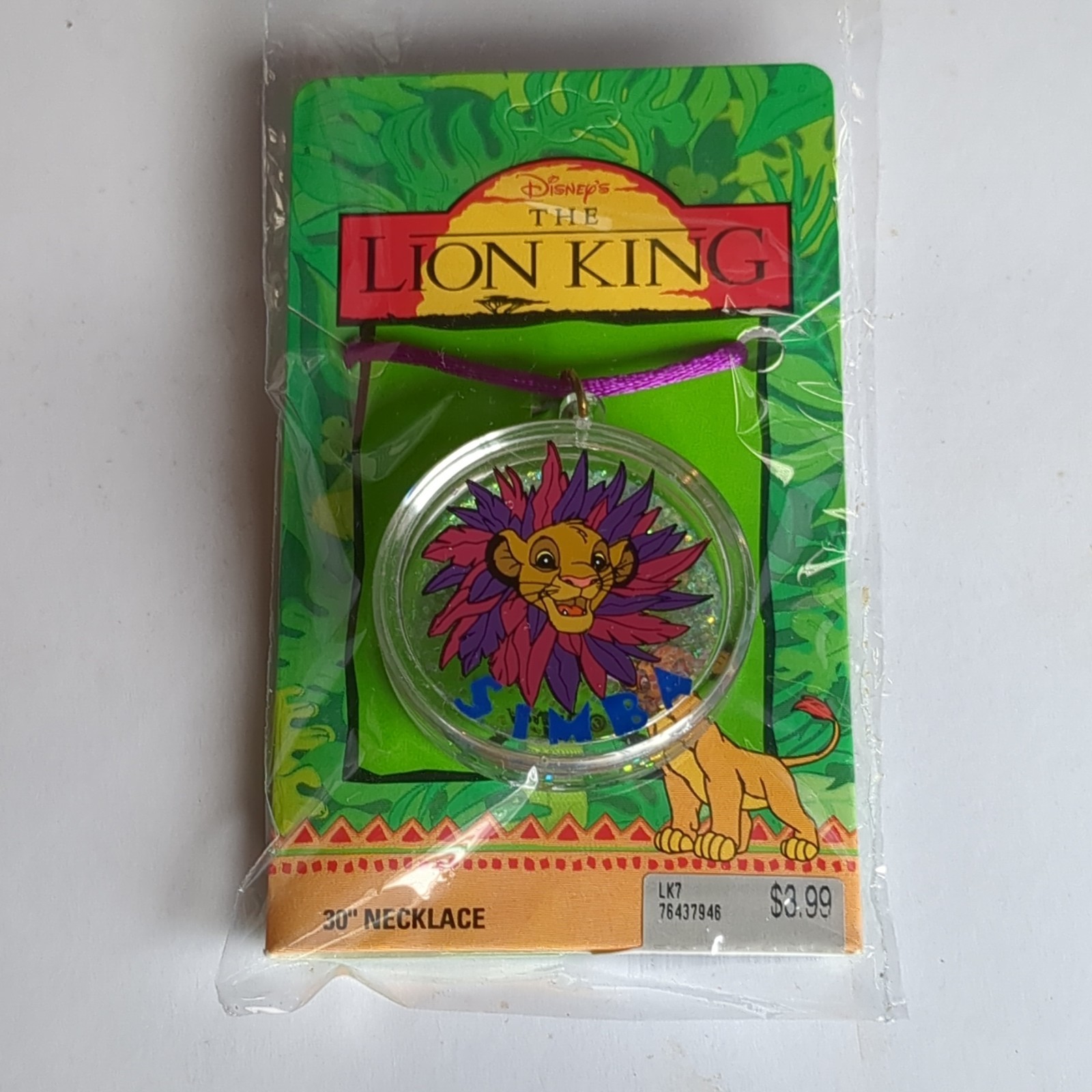 Disney The Lion King Simba Round Charm Pendant Cord Necklace 30 in LK7