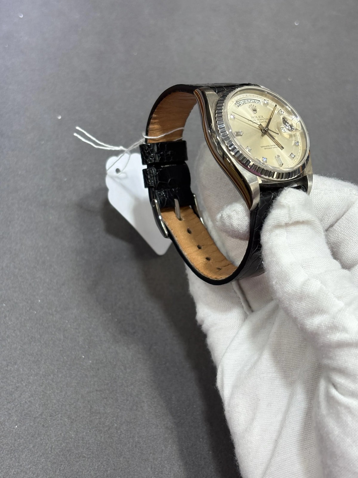 Rolex Day Date 36 Silver Dial on BLACK STRAP 18039