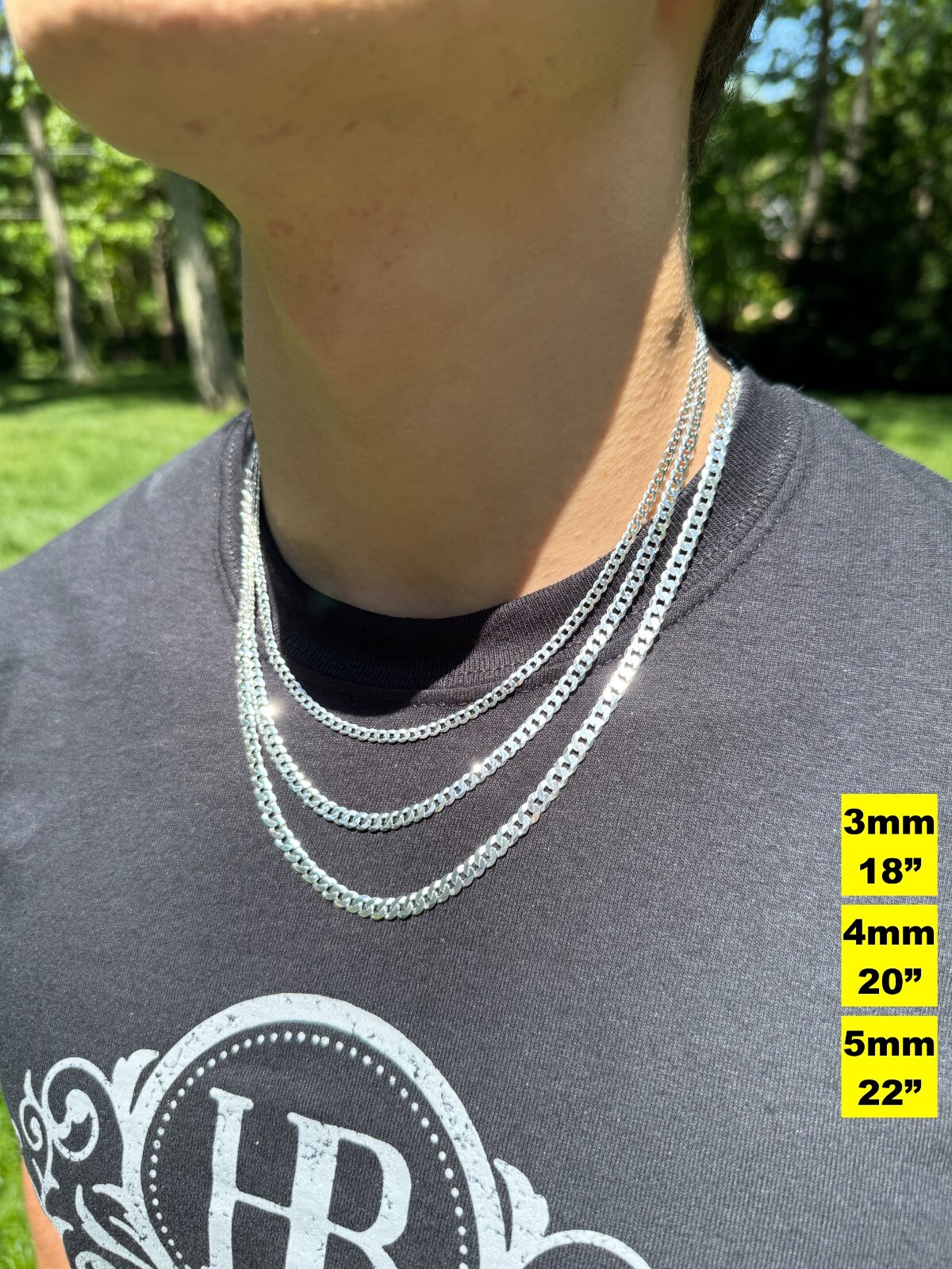 REAL Solid 925 Silver Flat Miami Curb Cuban Link Chain Necklace 3-11mm 16-30″