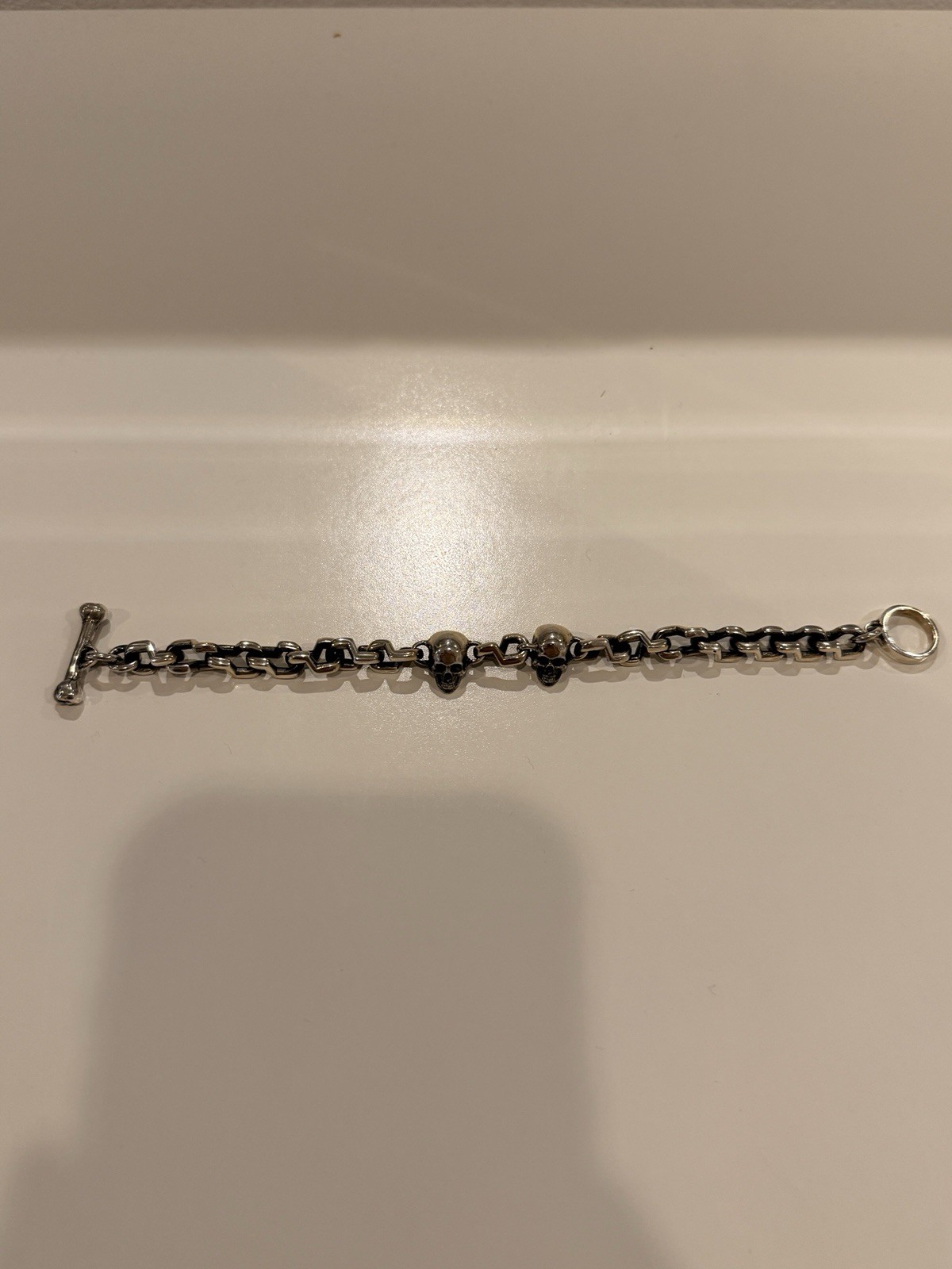 Sterling Silver 925 Skull Chain Bracelet 19CM Long