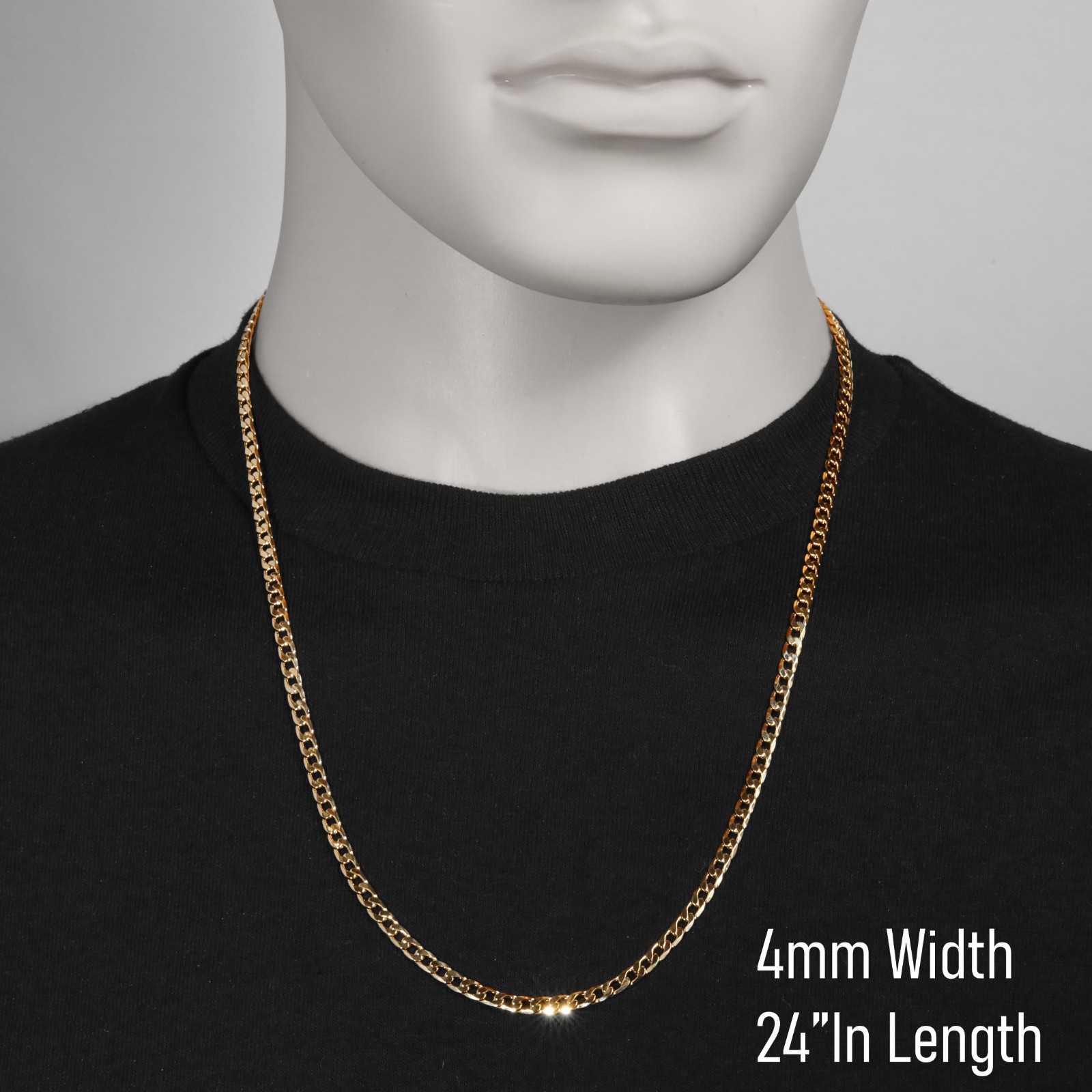 Curb Cuban Chain Link Necklace 14K Gold Plated 4mm, 5mm, 6mm, 7mm & 12mm – 24″In