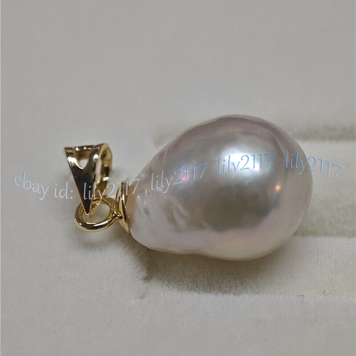 12-14mm Genuine Natural South Sea White Baroque Pearl Pendant 14K Yellow Gold