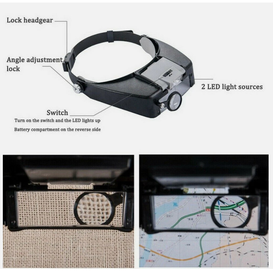 Jewelers Head Headband Magnifier LED Illuminated Visor Magnifying Glasses Loupe