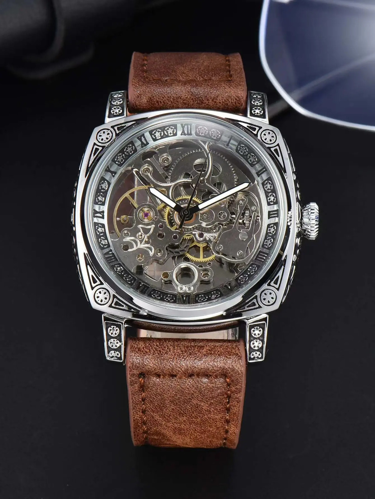Automatic Retro Skeleton Mechanical Men’s Watch Waterproof Leather Unbranded