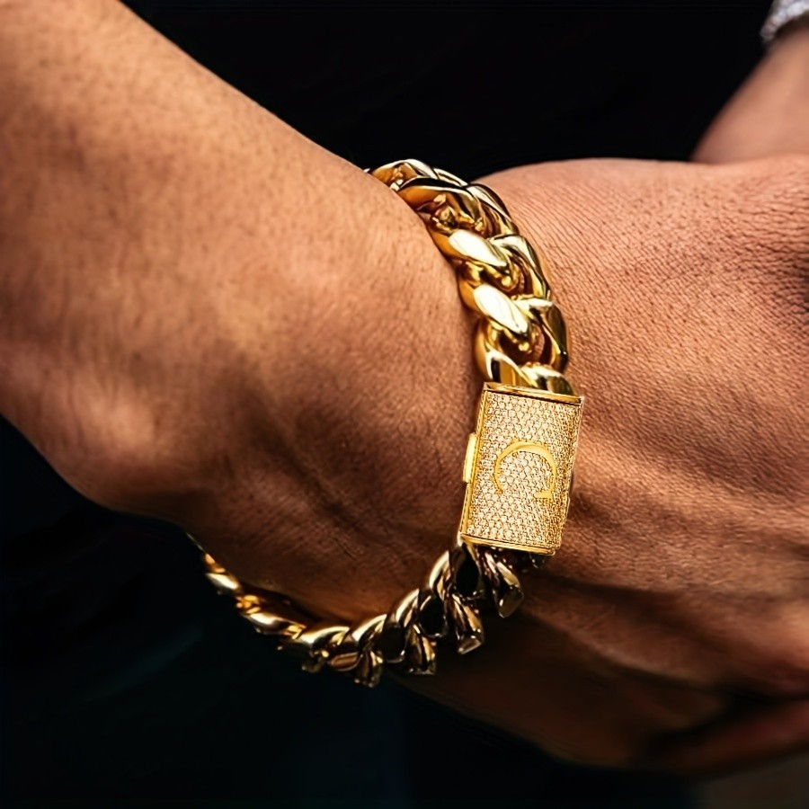 Men’s 18K Gold Plated Cuban Link Necklace & Bracelet Set Size 16-30in