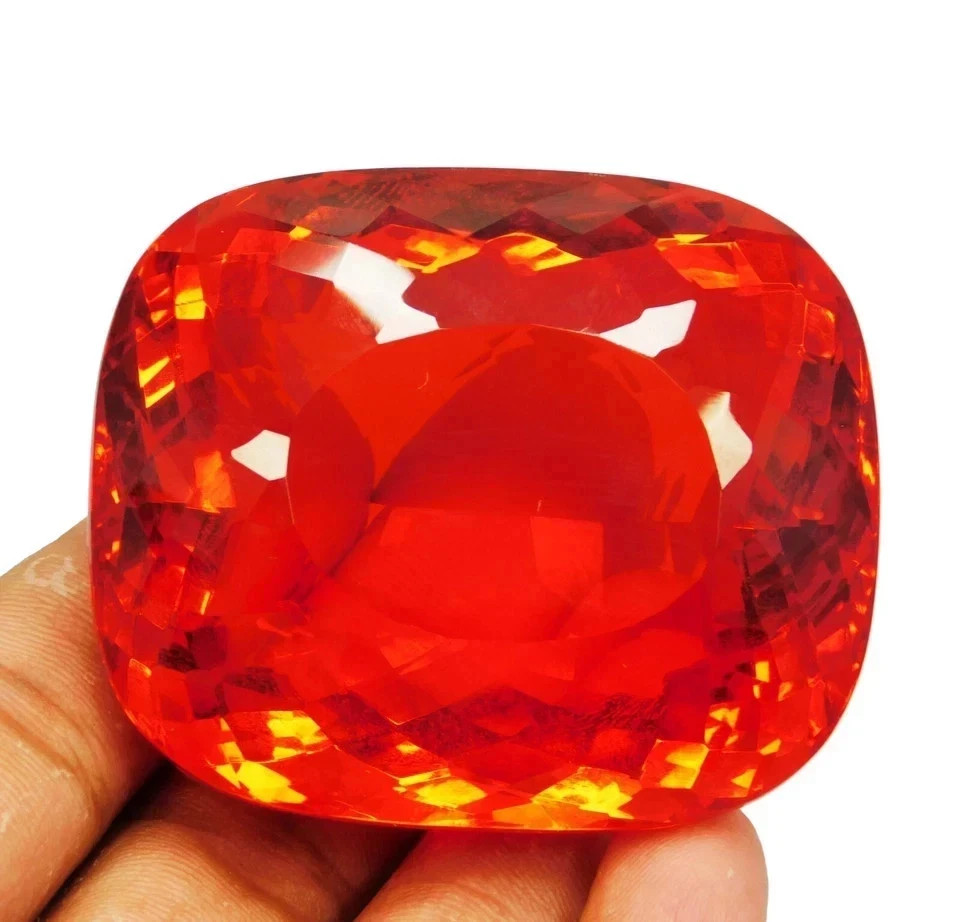 249.50 Carat Flawless Fire Opal Red Orange Cushion Cut Certified Loose Gemstone