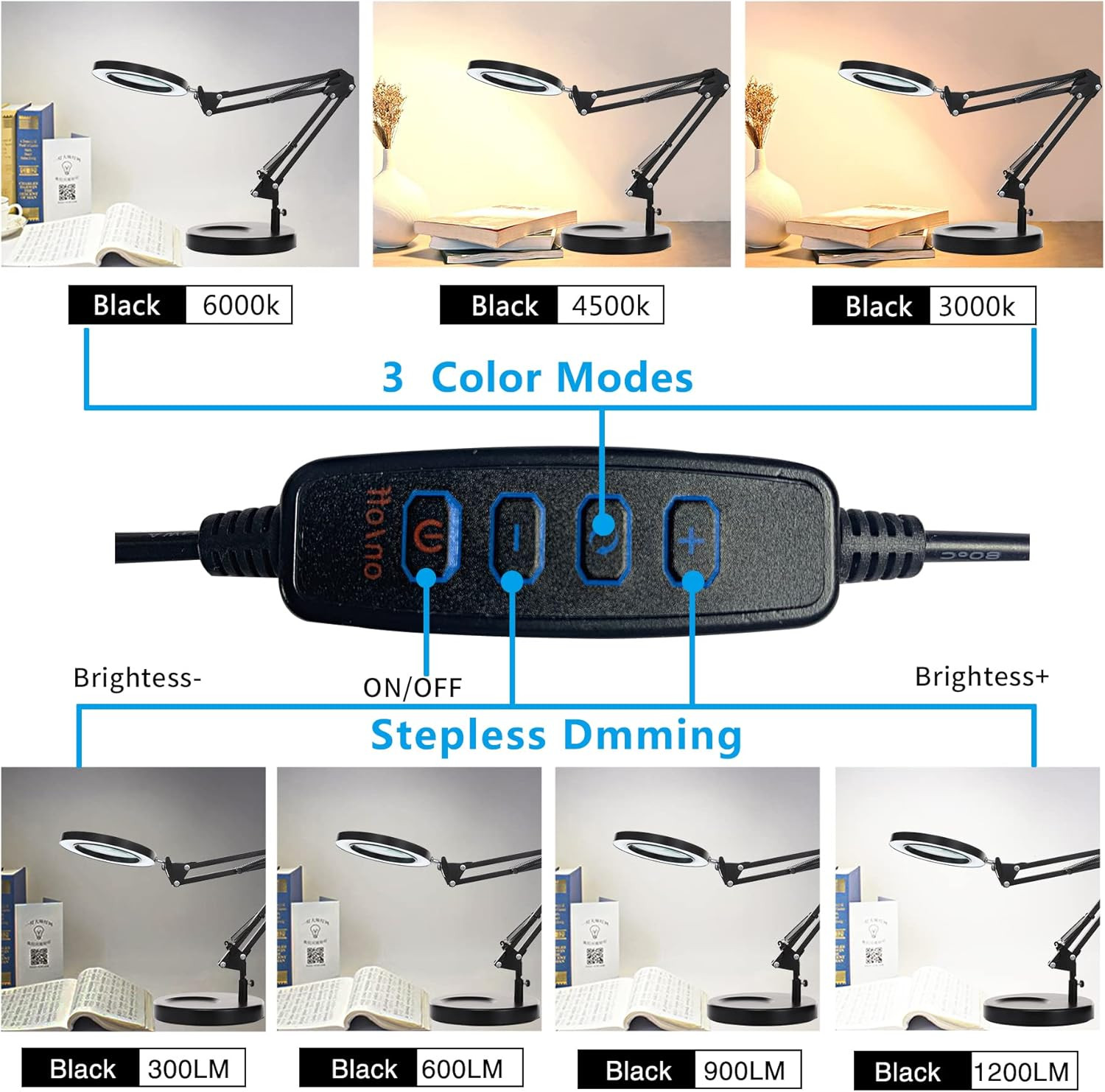 10X Magnifying Glass with Light and Stand, 2-In-1 Stepless Dimmable LED Desk Lam