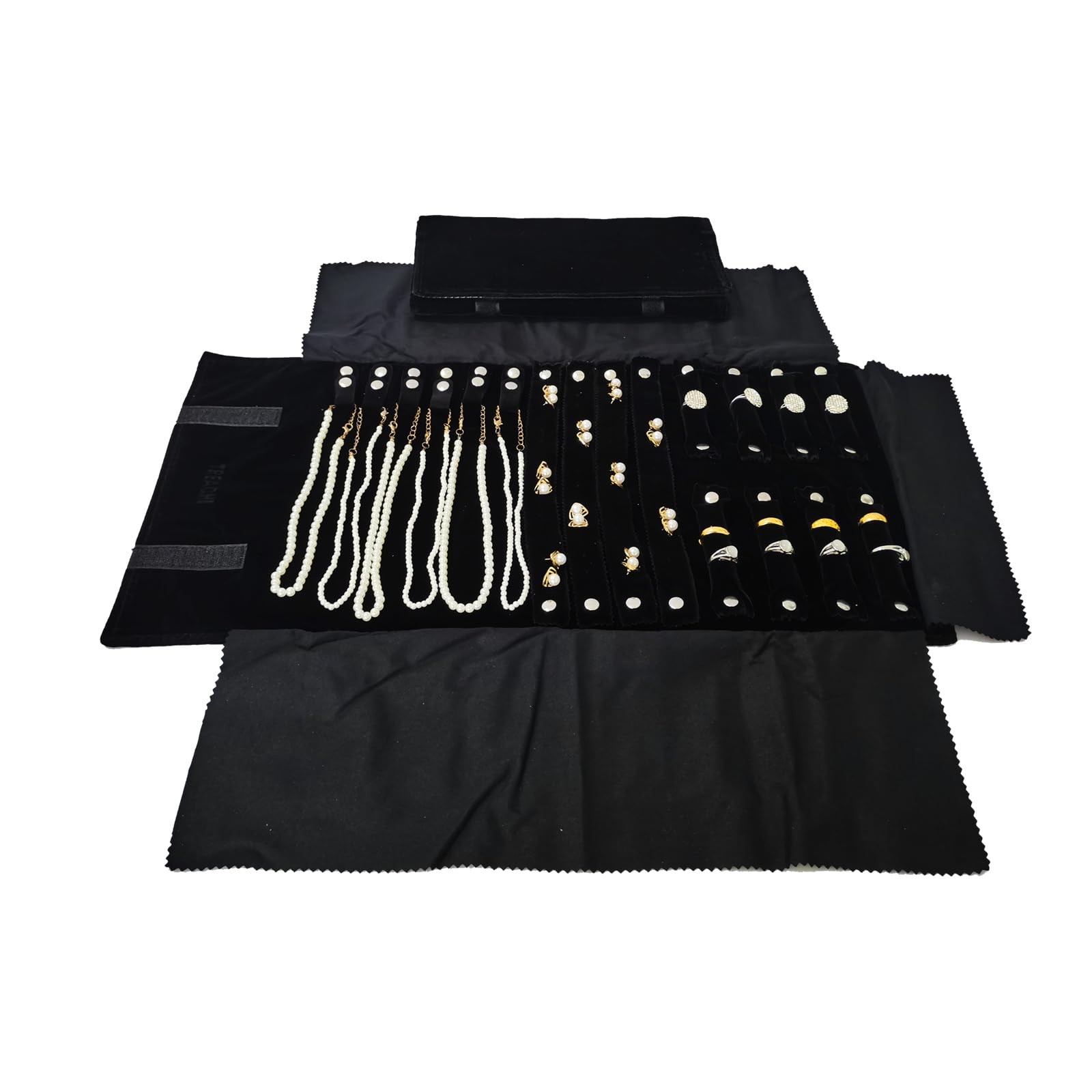 Travel Jewelry Roll Organizer Velvet Storage Pouch Display Bag Black