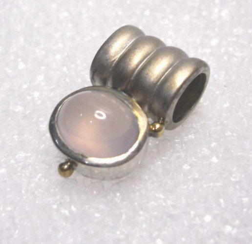 Rose Quartz Cabochon Pendant Or Slide Sterling Silver Modern Design 8.6 Gr.