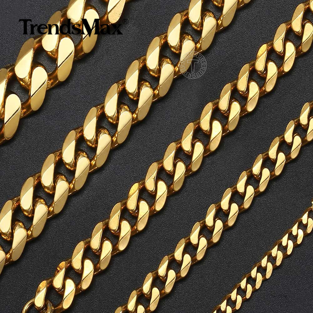 3/5/7/9/11mm Gold Plated Stainless Steel Curb Cuban Chain Necklace/Bracelet Men