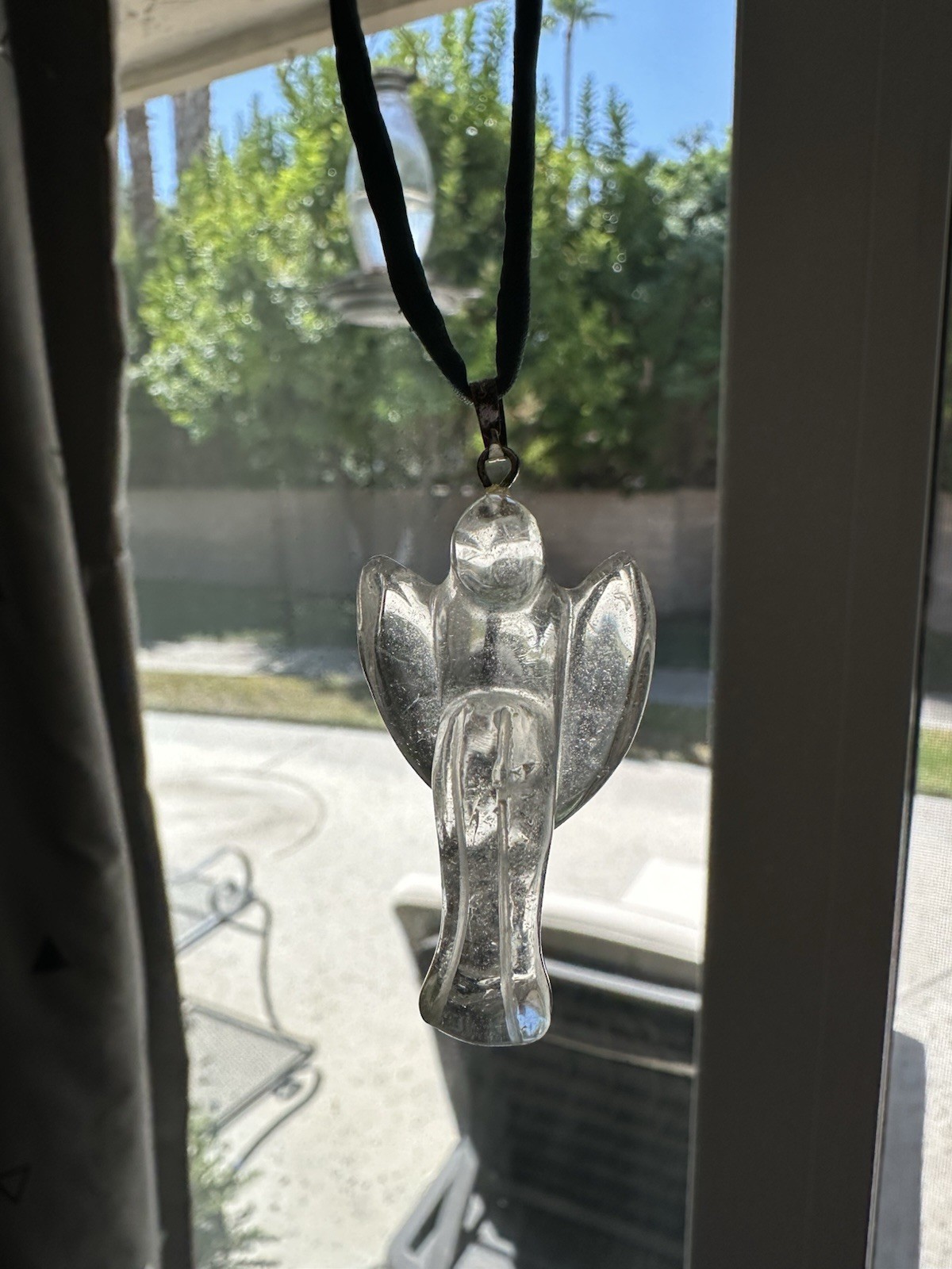 Blue Cord Chain Necklace Clear Acrylic Angel Charm Pendant 24 in Pendant Style