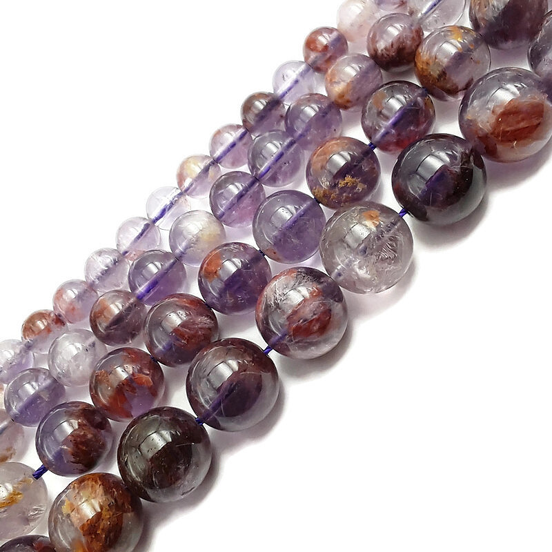 Natural Super Seven Smooth Round Beads 6mm 8mm 10mm 12mm 15.5″ Strand
