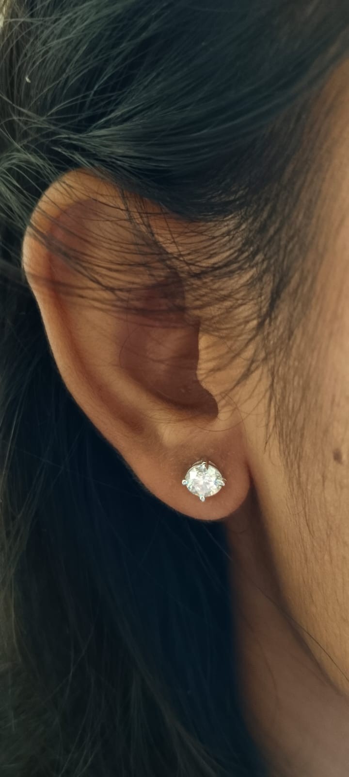 GIA 3.00ct Round Diamond Stud Earrings in 14K Whte Gold with Screw Backs