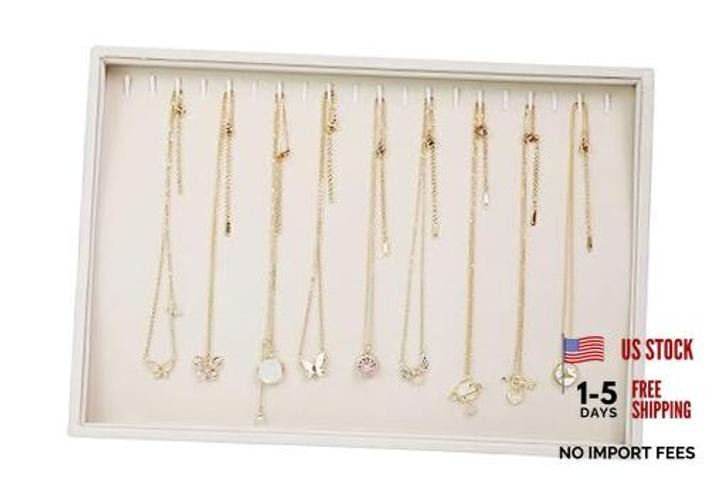 Hooks Necklace Organizer Tray, Stackable Jewelry Organizer for Women, 20 Beige