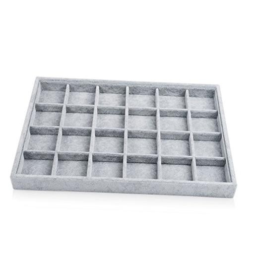 24 Grid Ice Velvet Jewelry Drawer Organizer Tray Stackable 24 Grid Tray