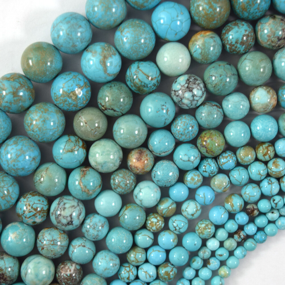 Blue Turquoise Round Beads 15.5″ Strand 2mm 4mm 6mm 8mm 10mm 12mm Brown Matrix