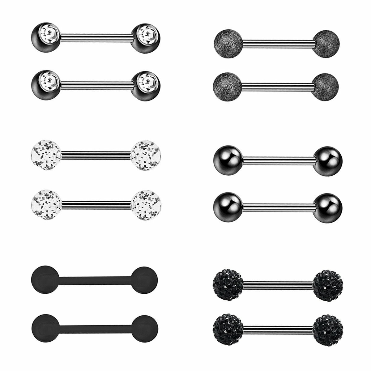 12pcs 14G Nipple Rings Surgical Steel Tongue Ring Barbell Nipplerings Piercing