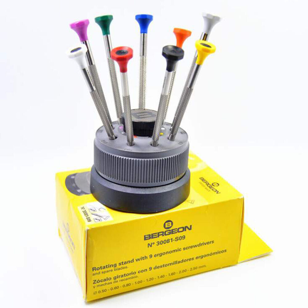 Bergeon 30081-S09 Watchmakers Screwdriver Set on Rotating Stand Stainless Steel