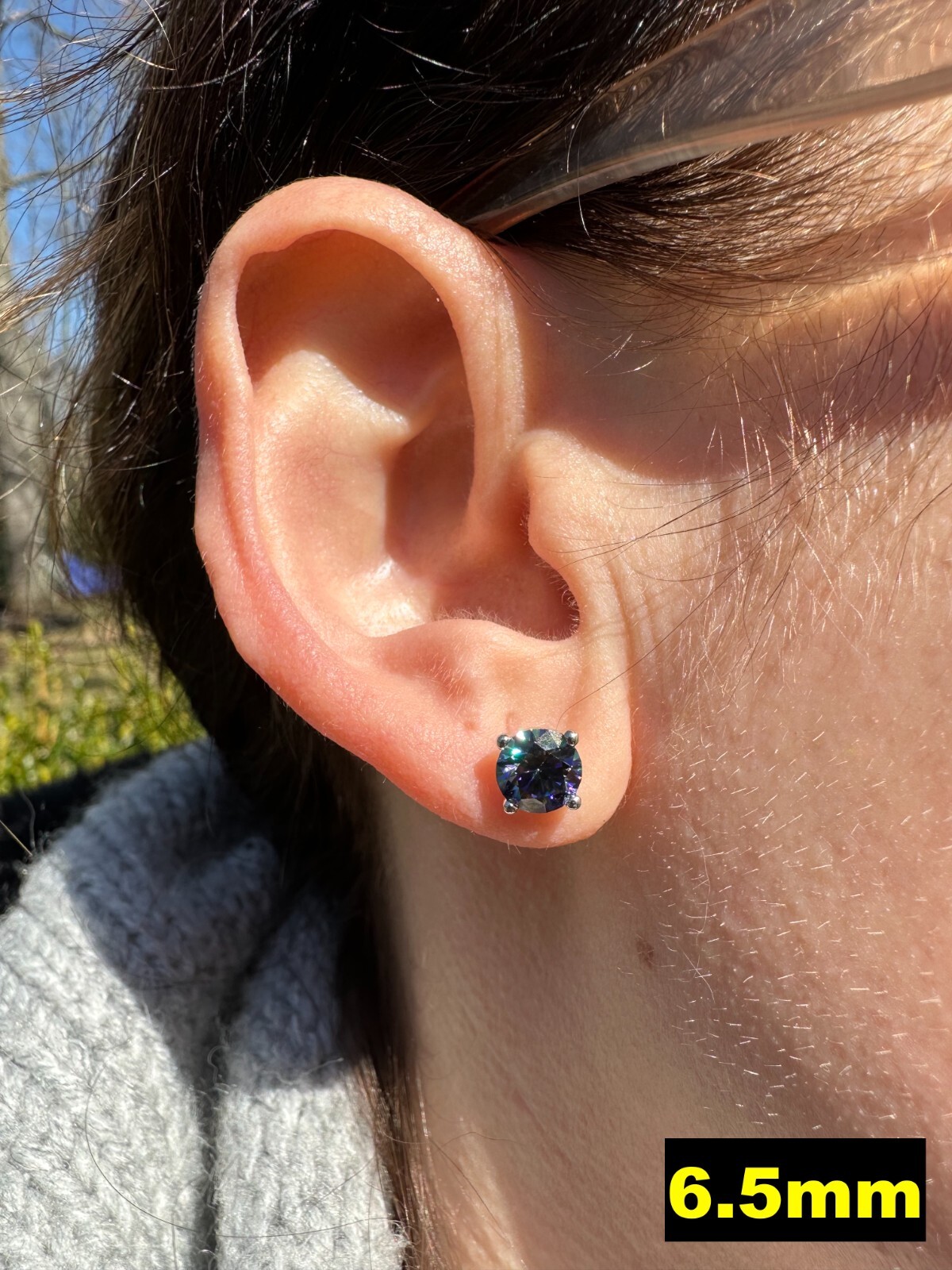 Real Dark Navy Blue Moissanite Screwback Stud Earrings 925 Silver 3-8mm Iced