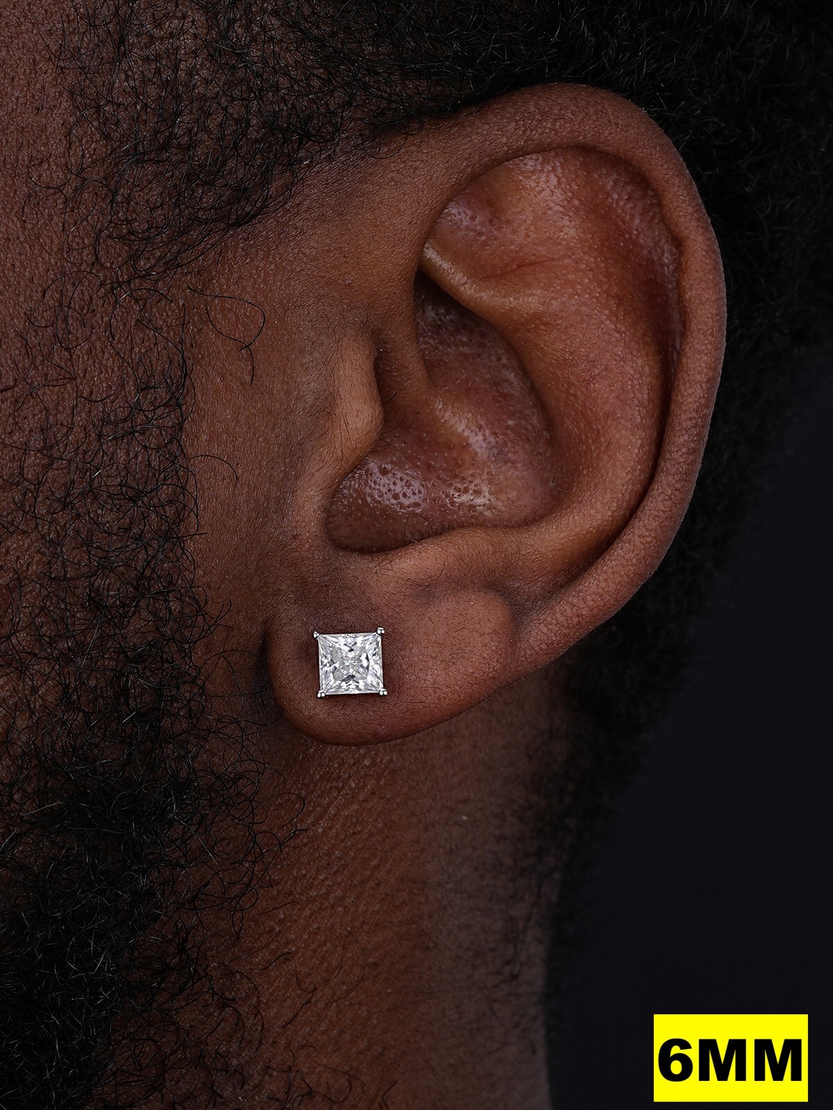 Real MOISSANITE Square Princess Stud Earrings Unisex 925 Silver Passes Tester