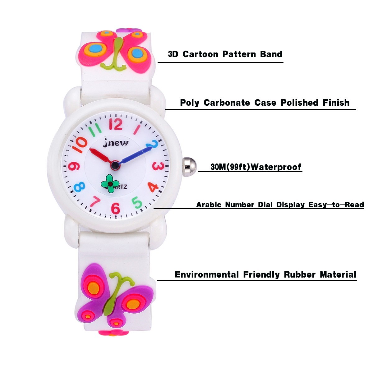 Kids Watches 3D Cartoon Butterfly with Silicone Band Boys and Girls