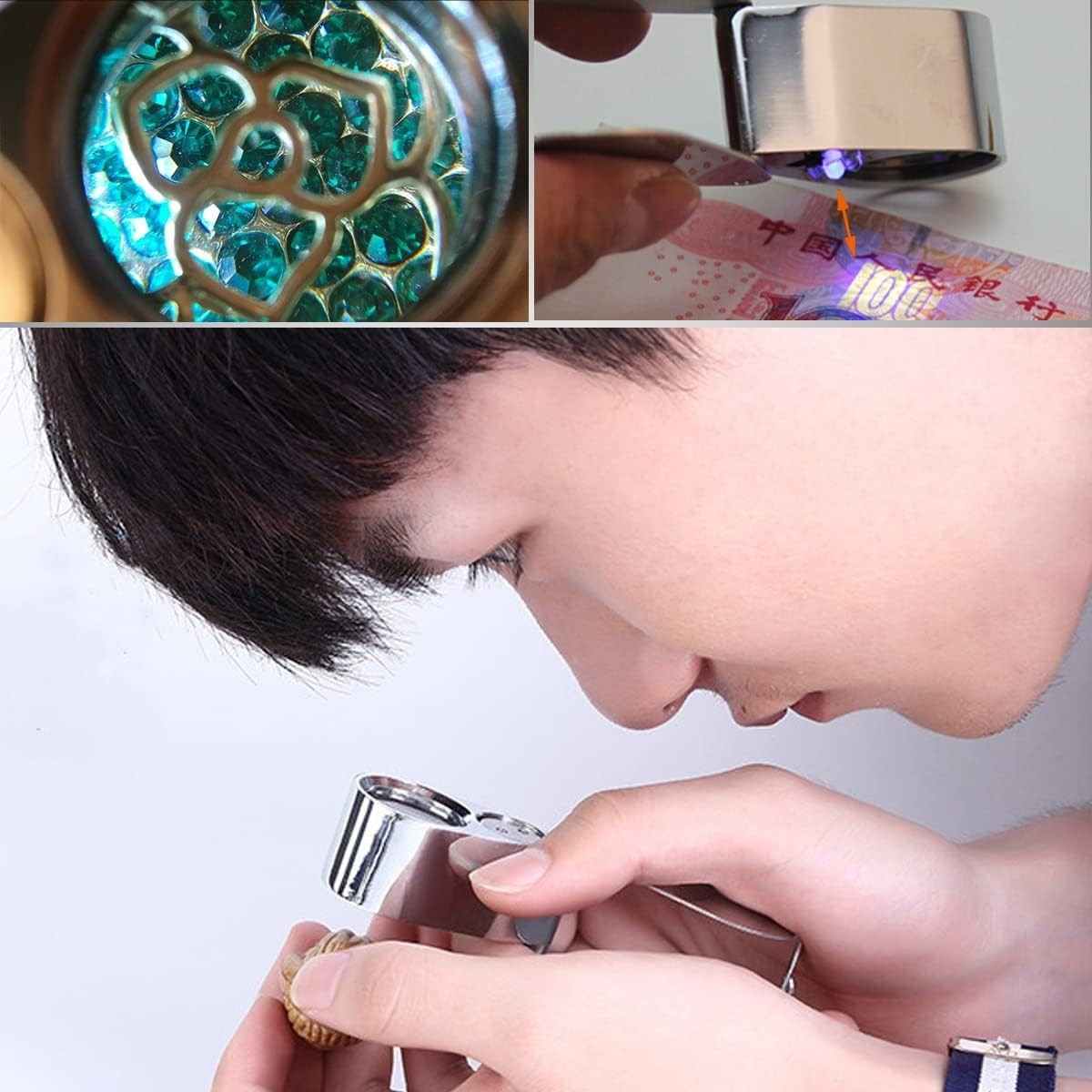 40X Jewelers Loupe Jewelry Loop Coin Magnifier Light Pocket LED Magnifying Glass
