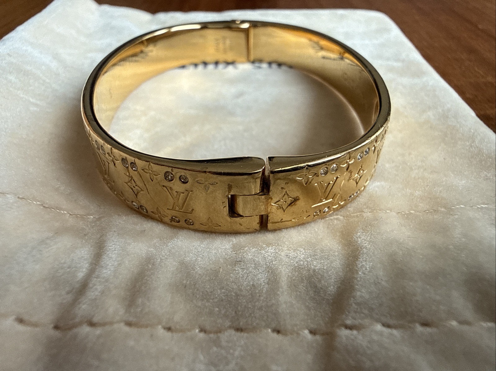 Louis Vuitton Monogram Bangle Bracelet Gold Size S Used w/ Dustbag