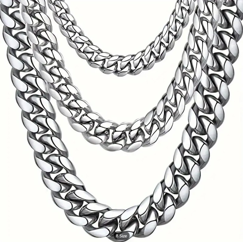 18-28″ Stainless Steel Silver Chain Cuban Curb Womens Mens Necklace 6.5/8/9MM